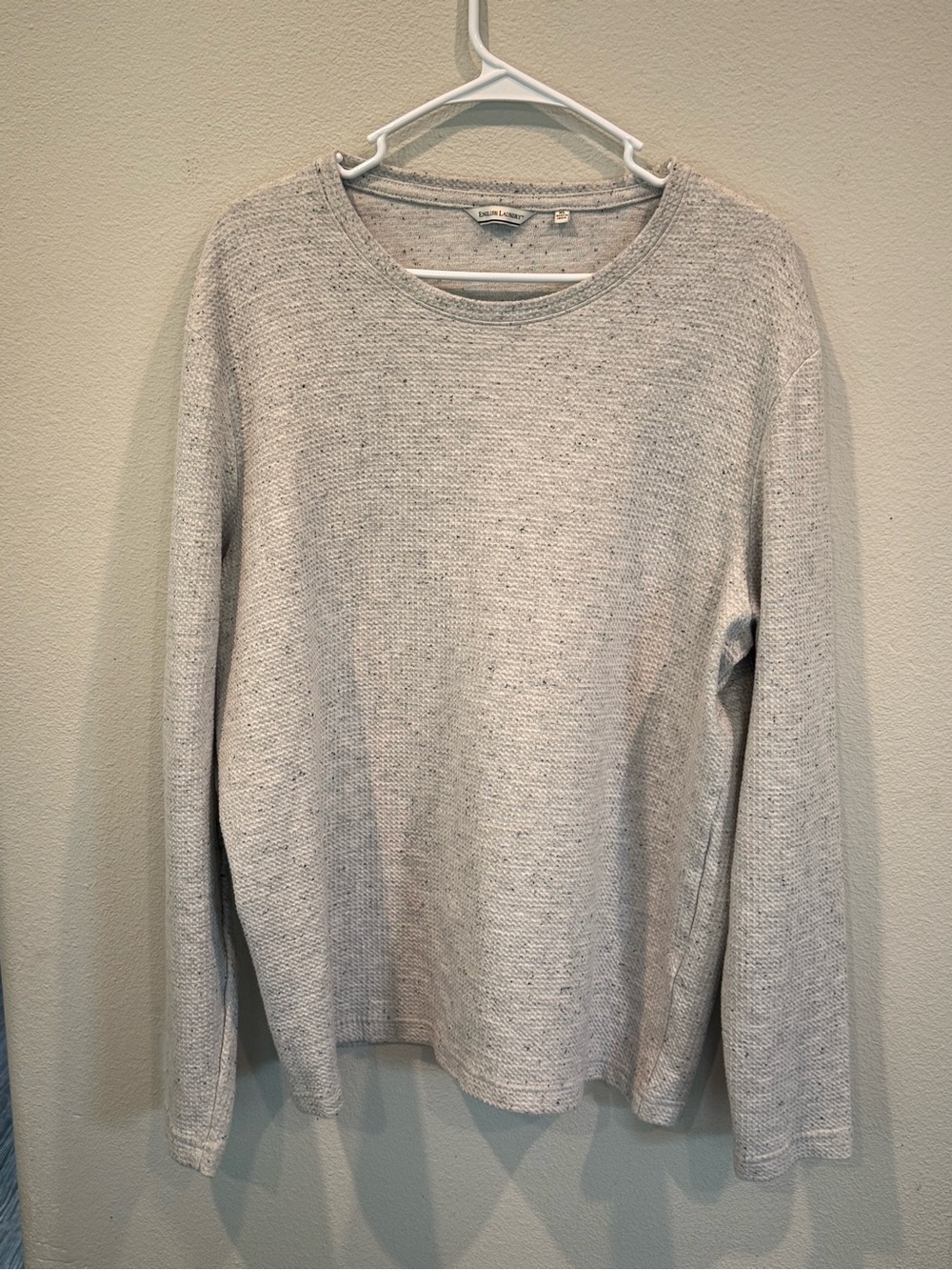 English Laundry Men’s XL Cream Speckled Waffle Knit Long Sleeve Crewneck Shirt